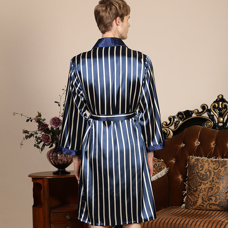 Striped Long-Sleeved Men's Silky Robe