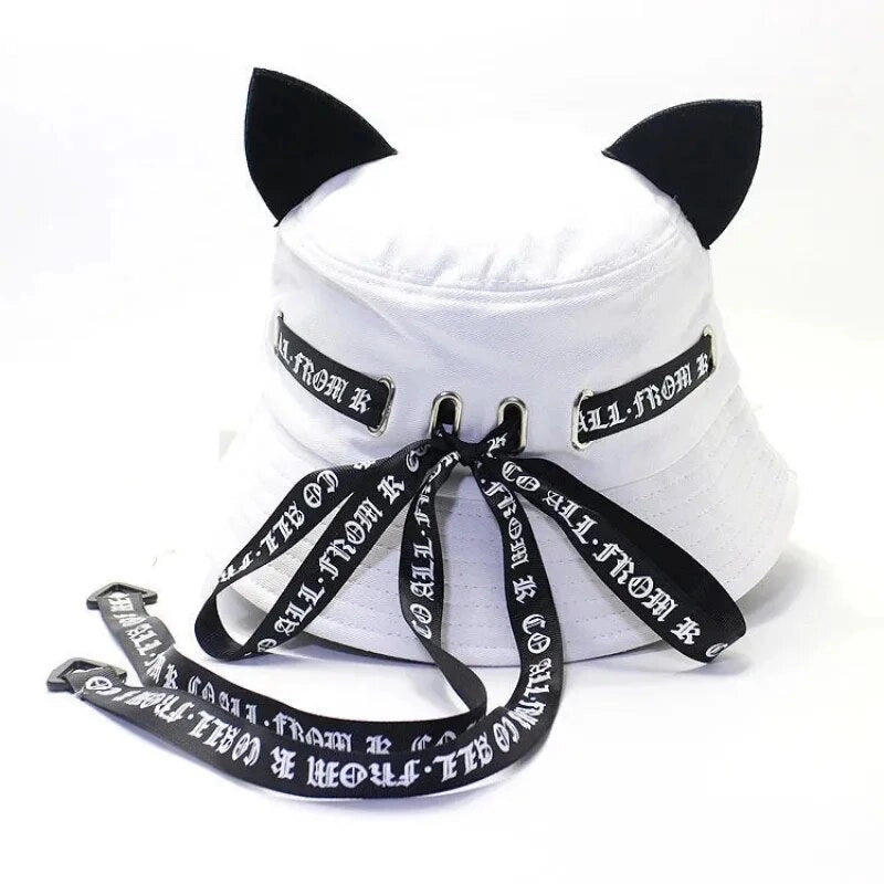 Stylish Anime Gothic Cat Bucket Hat - Baseball Cap