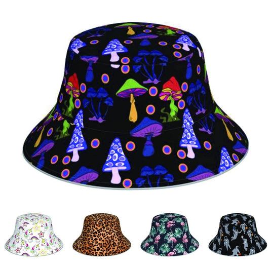 Variety Fun Print Bucket Hat  - Psychedelic - Mushroom -  Unicorn Rainbow - Astronaut - More