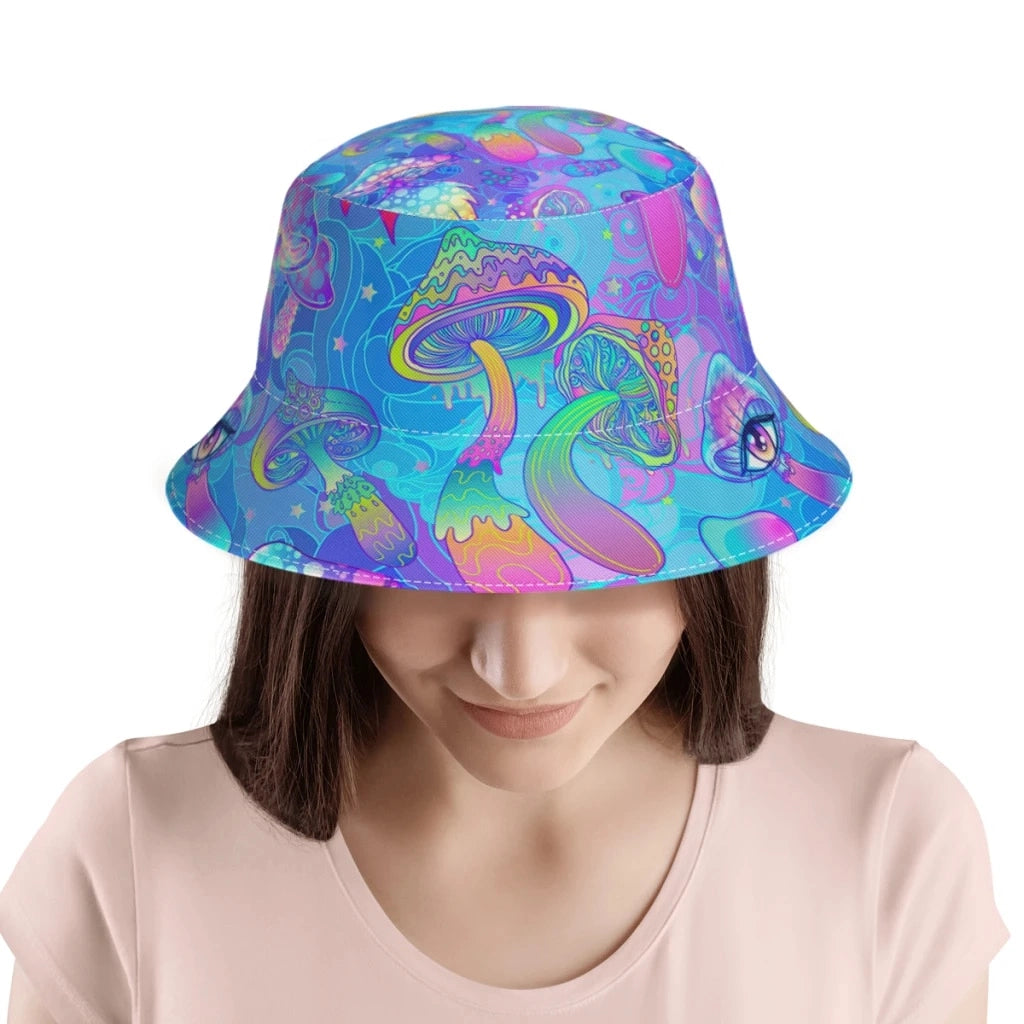 Psychedelic UV Glow Magic Mushroom Bucket Hats