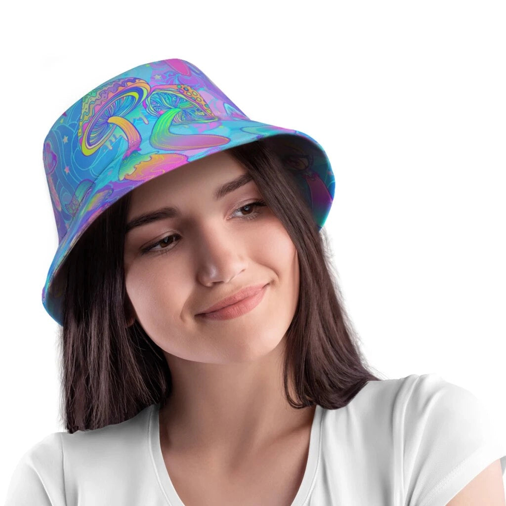 Psychedelic UV Glow Magic Mushroom Bucket Hats