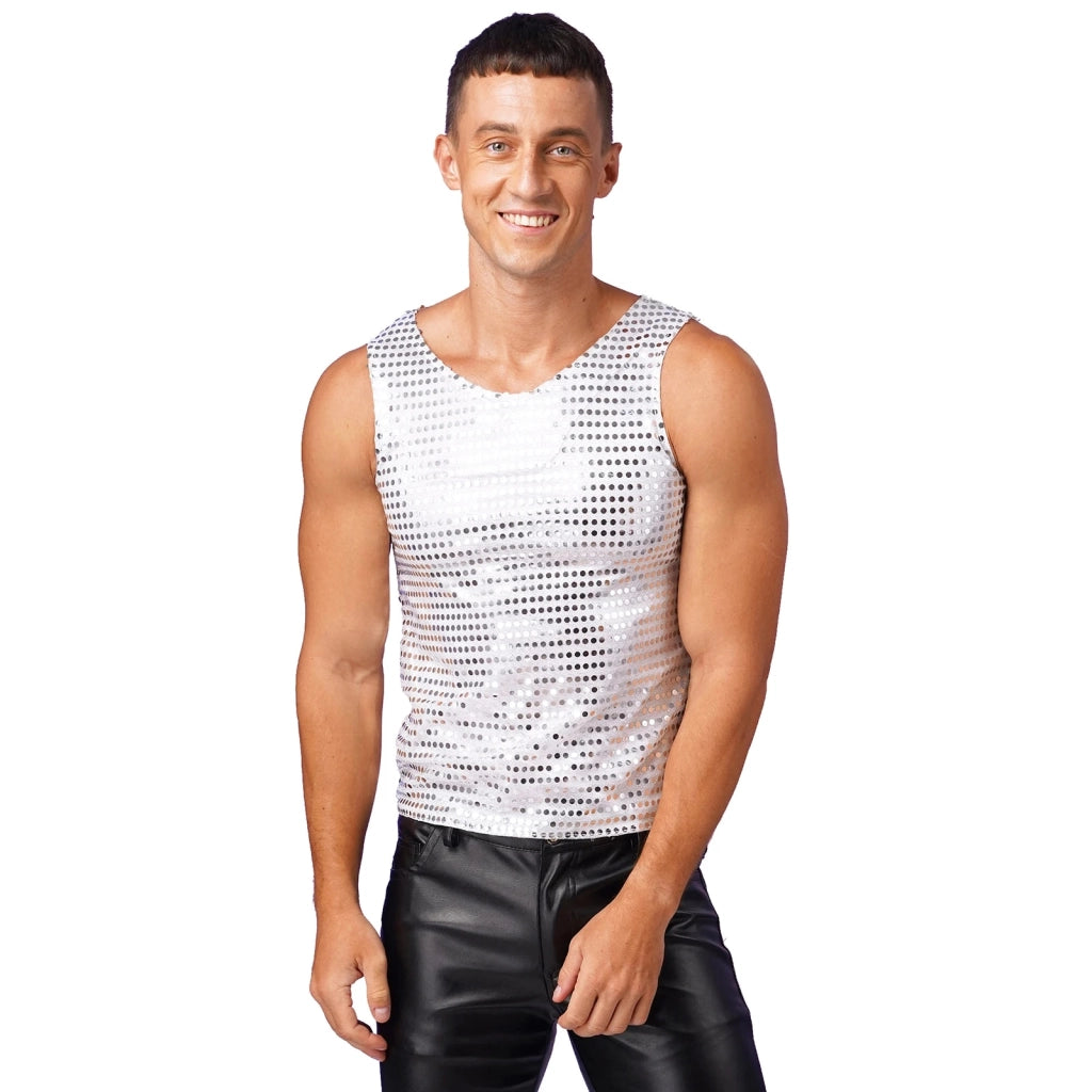 Sequin Sparkle Tank Top T-shirts for Men - Nightclub, Festivals, Raves, Hip Hop Dance Costume