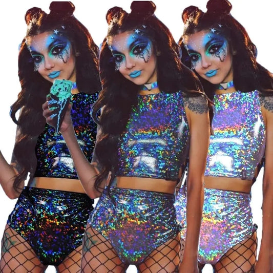 Holographic Reflective 2 Piece Set for Women