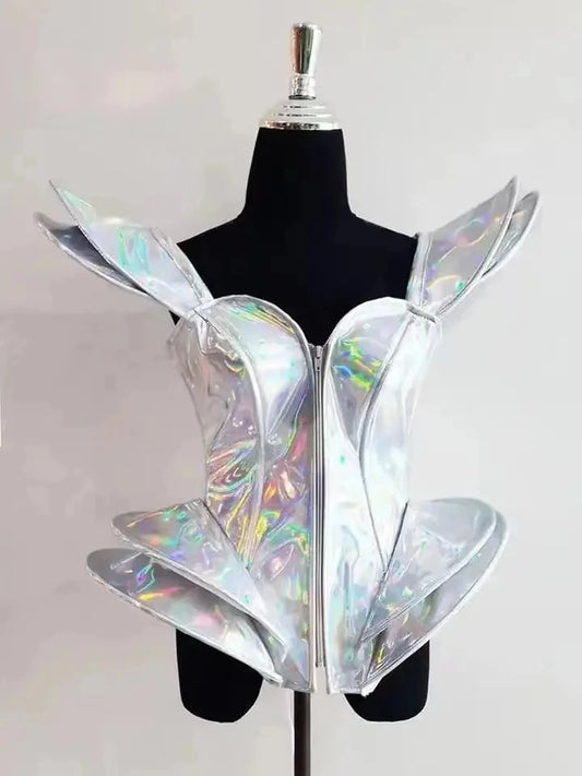 Sexy White Futuristic Laser Bodysuit for Nightclub, Raves, and Festivals - Mini Bubble Dress