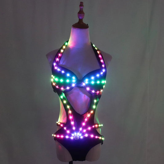 Full Color LED Lights Bodysuit - Women - Remote Control, 100+ Modes, USB Charging - Perfect for DJs, Dancers, Nightclubs, Raves, Festivals