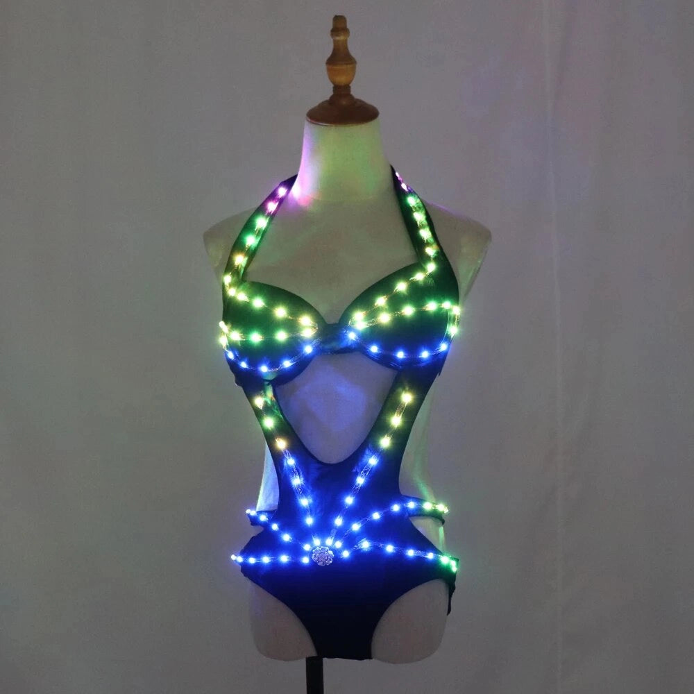 Full Color LED Lights Bodysuit - Women - Remote Control, 100+ Modes, USB Charging - Perfect for DJs, Dancers, Nightclubs, Raves, Festivals