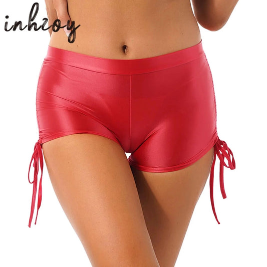 Women's Glossy Drawstring Shorts - Casual Rave Party Clubwear