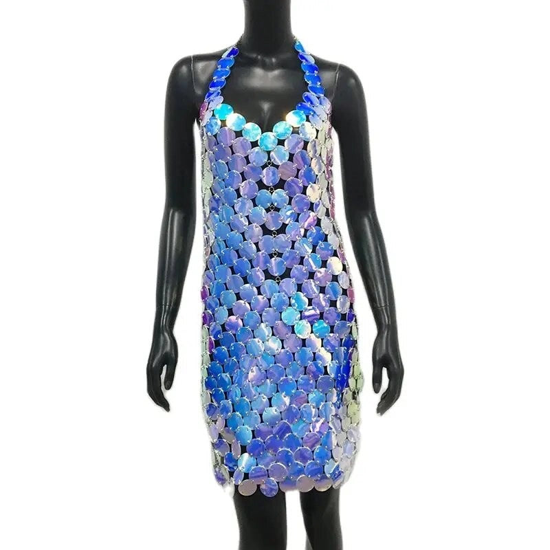 Holographic Sequin Halter Dress - Party Ready!