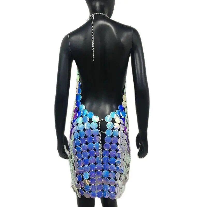 Holographic Sequin Halter Dress - Party Ready!