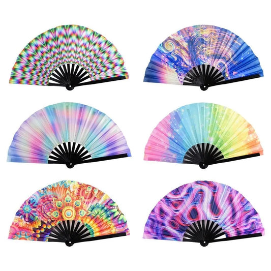Reflective Foldable Rave Fan - Bamboo - UV Fluorescent
