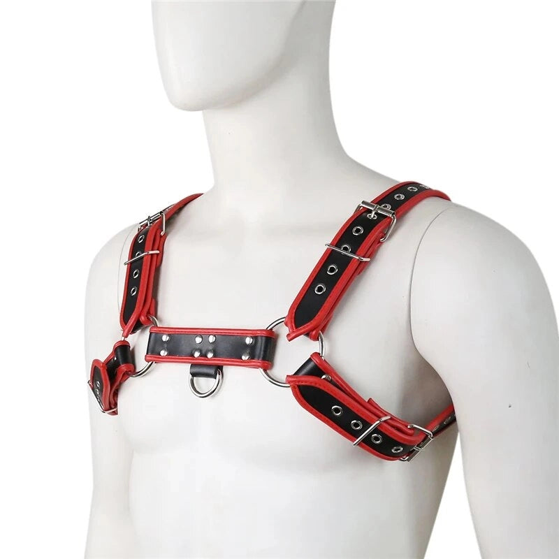 Men's Leather Chest Harness - Adjustable Bondage Cage