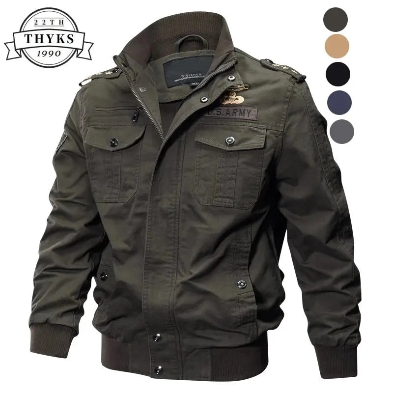 Men's Military Bomber Jacket with Multi-Pockets