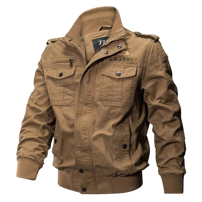 Men's Military Bomber Jacket with Multi-Pockets