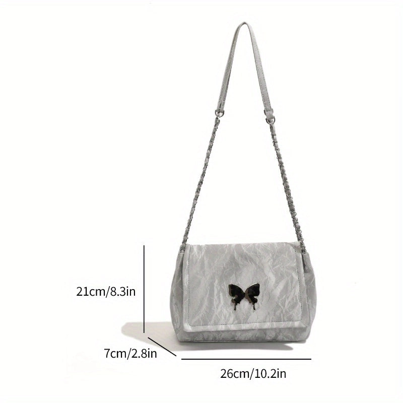 Y2K Butterfly Crossbody Bag - Faux Leather, Flap Shoulder Purse for Women