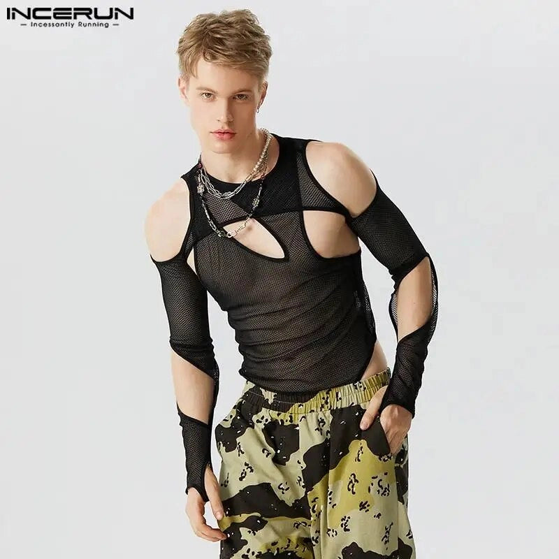 Men's Mesh Bandage Style Hollow Out T-Shirt