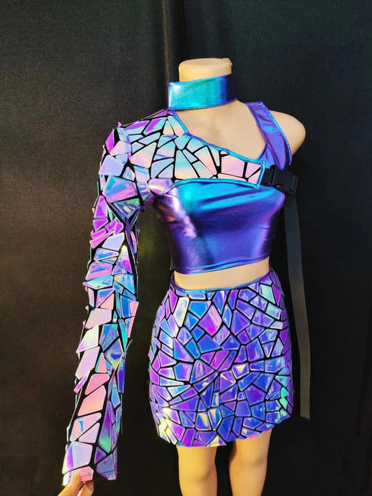 Women's Laser Mirror Shoulder Vest Mini Dress