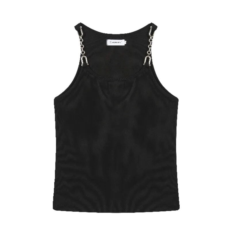 Men's Tank Top with Edgy Metal Chain Shoulder Strap