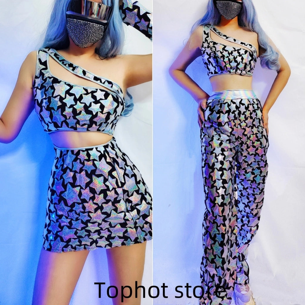 Women's Silver Star Holographic Rave Outfits