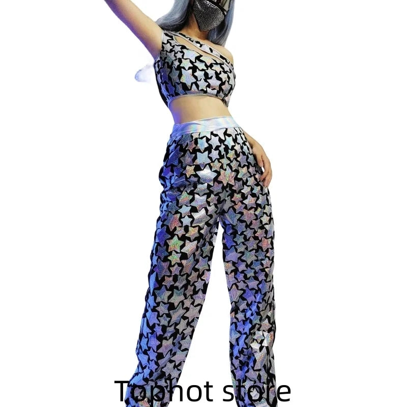 Women's Silver Star Holographic Rave Outfits