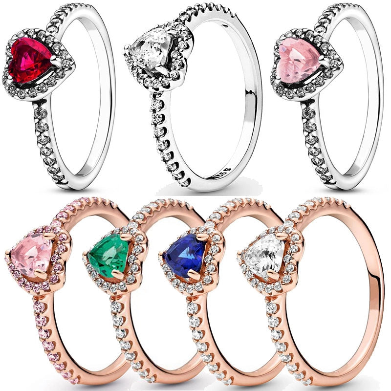 Colorful Crystal Heart Ring - 925 Silver