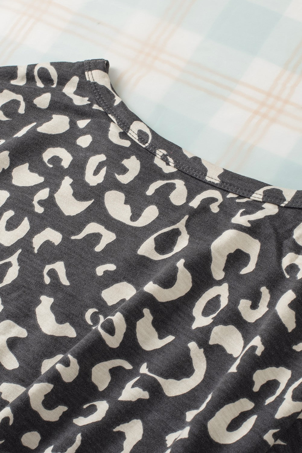 Gray Animal Print Long Sleeves Pullover and Shorts Lounge Set
