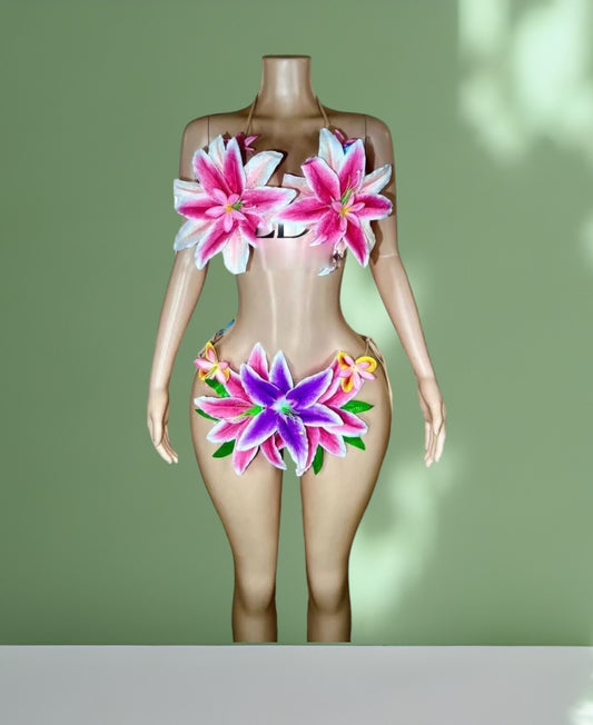 Women's Sexy See-Through Flowers Bodycon Dress, Jumpsuit, Bikini