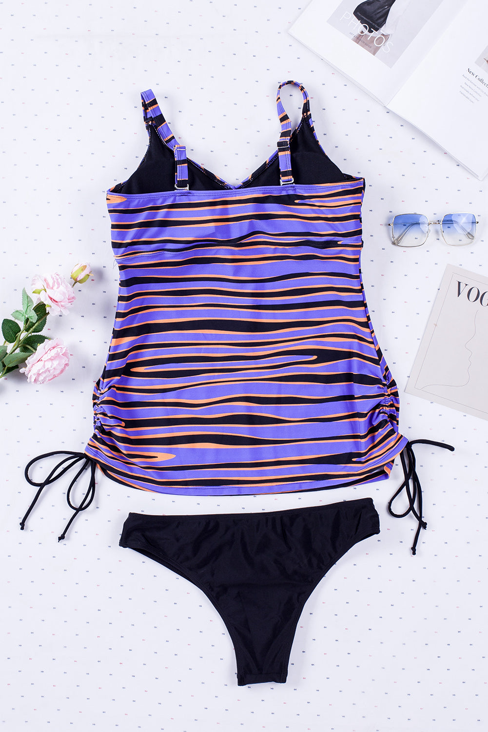 Purple Animal Stripes Side Tie Tankini Swimsuit