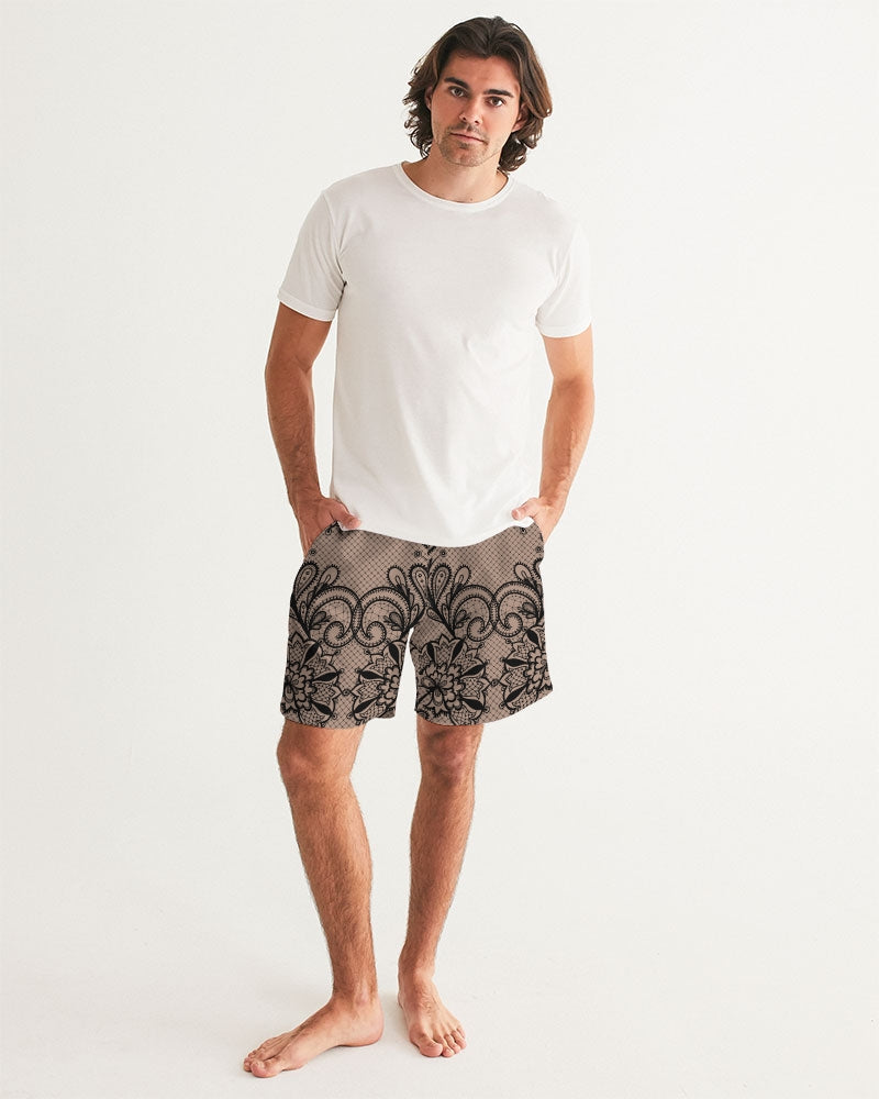 Men's Black & Nude Lace Print Classic Fit Board Shorts