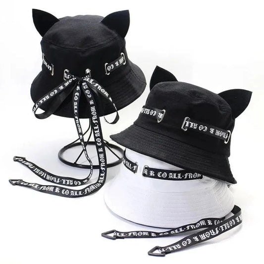 Stylish Anime Gothic Cat Bucket Hat - Baseball Cap
