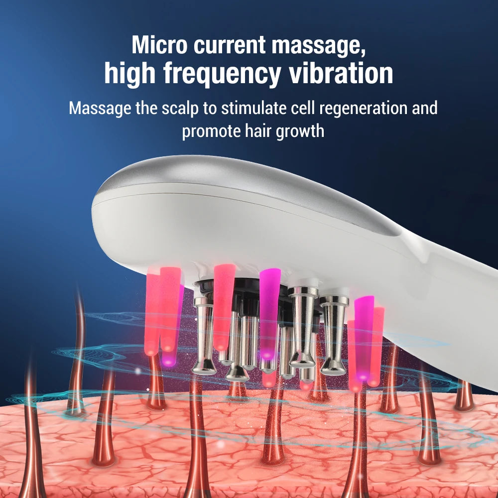 Hair Growth Comb RF Red Blue Light Wave Scalp Massager