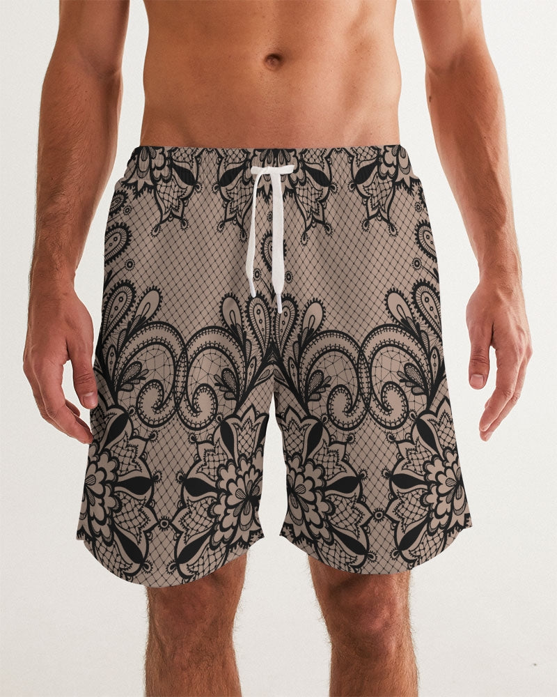 Men's Black & Nude Lace Print Classic Fit Board Shorts